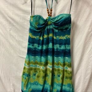 Y2K Ruby Rox Blue & Green Tie-Dye Halter Tube Top dress